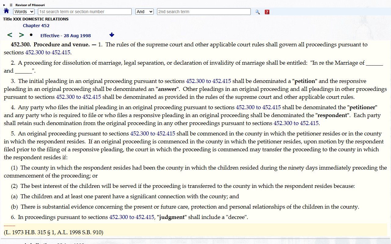 Buchanan County divorce records Missouri dissolution procedure statute