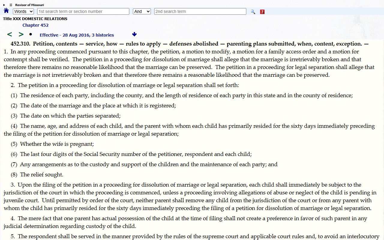 Buchanan County divorce records Missouri dissolution petition contents