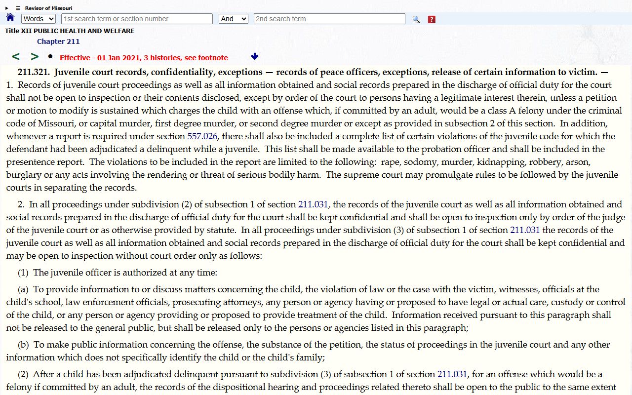 Buchanan County probate records Missouri juvenile confidentiality statute
