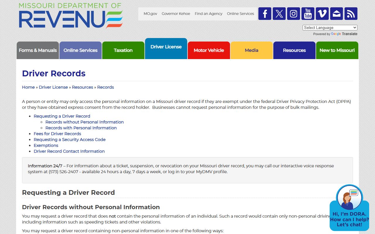 Buchanan County traffic court records Missouri DOR driver records