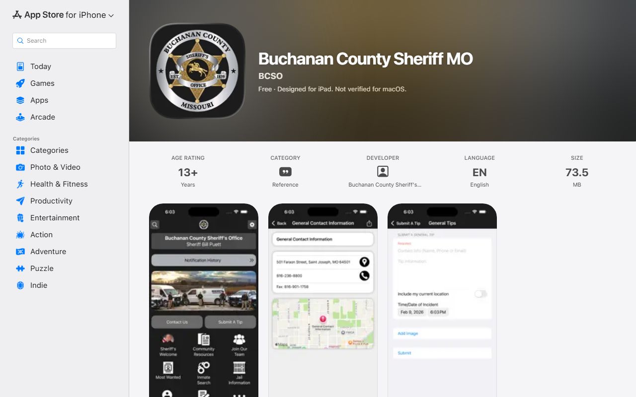 Buchanan County warrant records Sheriff MO app App Store listing